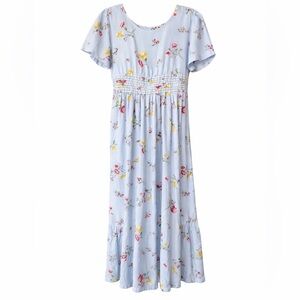 Vintage Worthington floral maxi dress blue size 4P short sleeves prairie